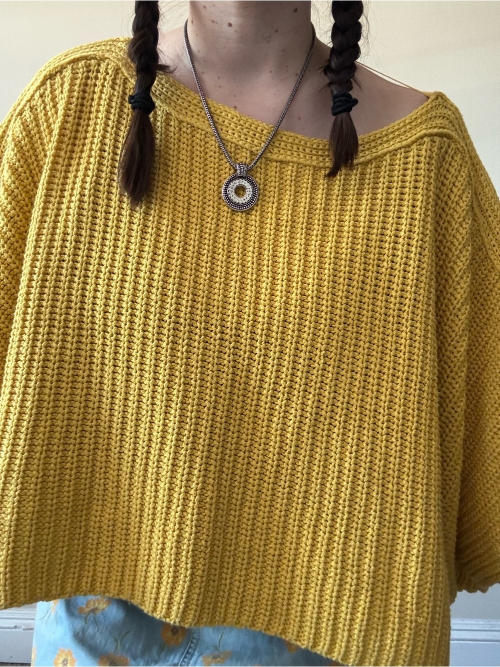 Anthropologie Moth Bright Mustard Knit Poncho Sweater Top - Picture 3 of 10